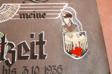 Preview: old album page drawing - helmet decals - reminder service time 1936 - saying on the back